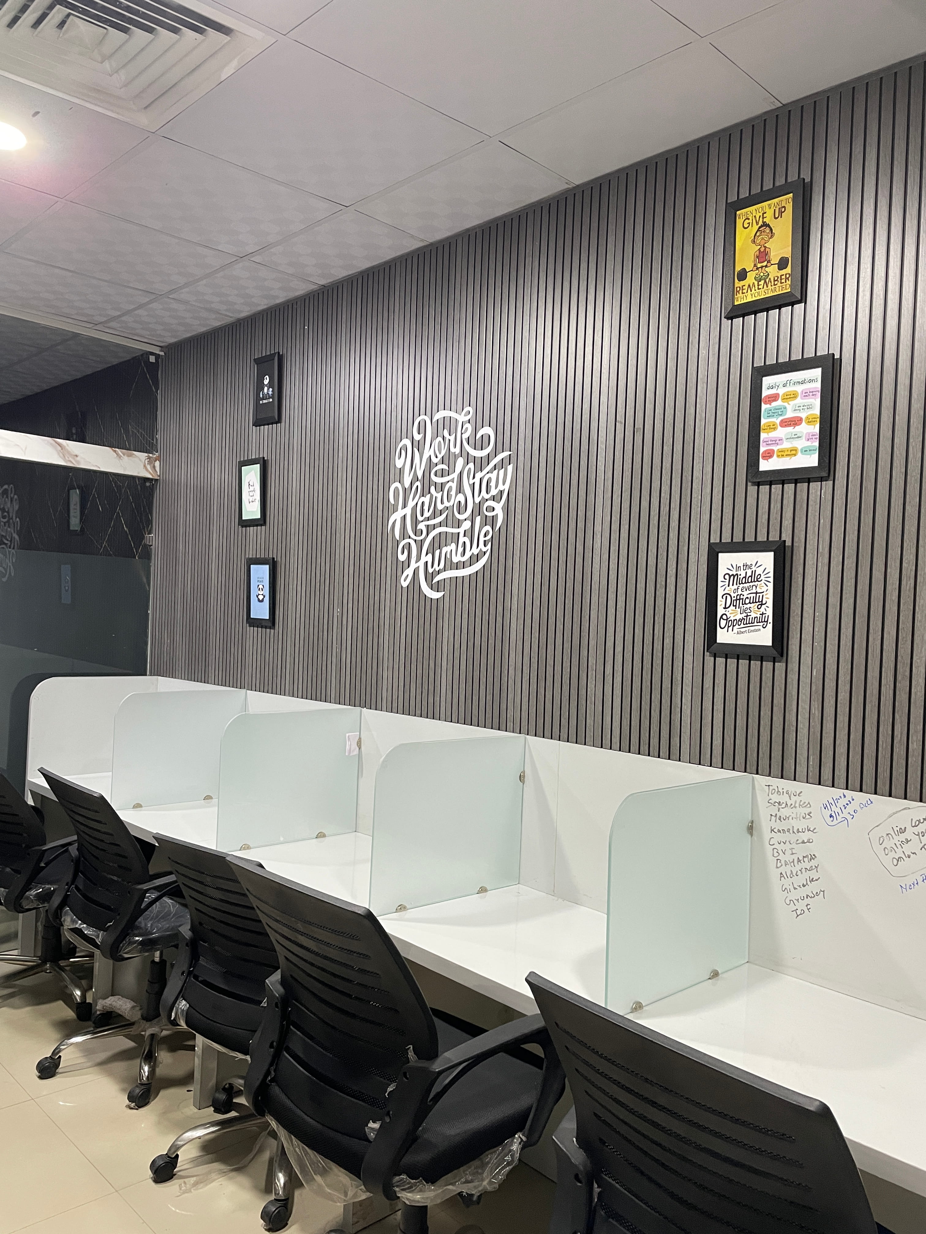 Meeting room with a team working around a table
